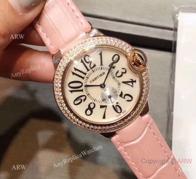 Fake Cartier Ballon Bleu Rose Gold Diamond Bezel 36mm Watch 